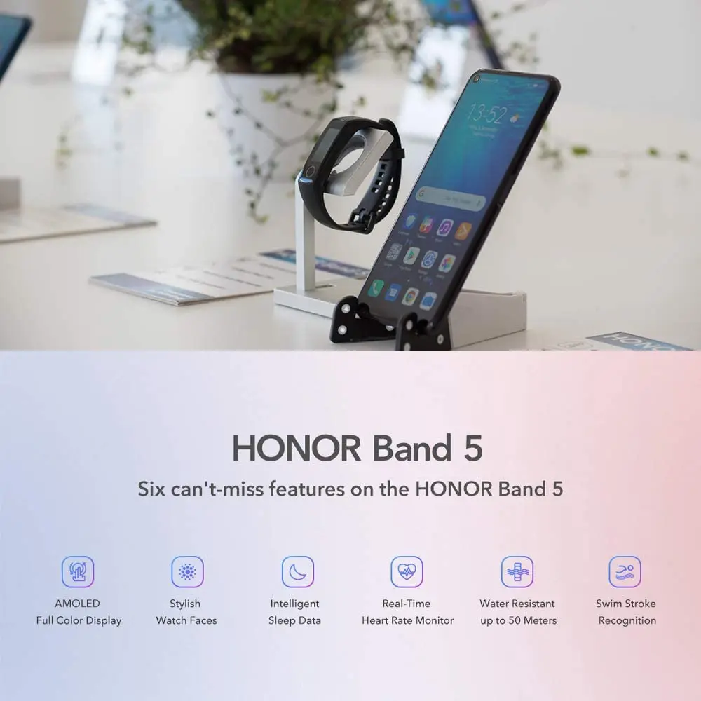 Huawei Honor Joslu 5 |Globālo Versiju, BT 4.2 Darbojas Aproce 5ATM Ūdensizturīgs Peldēt Insulta Atzīšanu Fitnesa Tracker Smart Joslā
